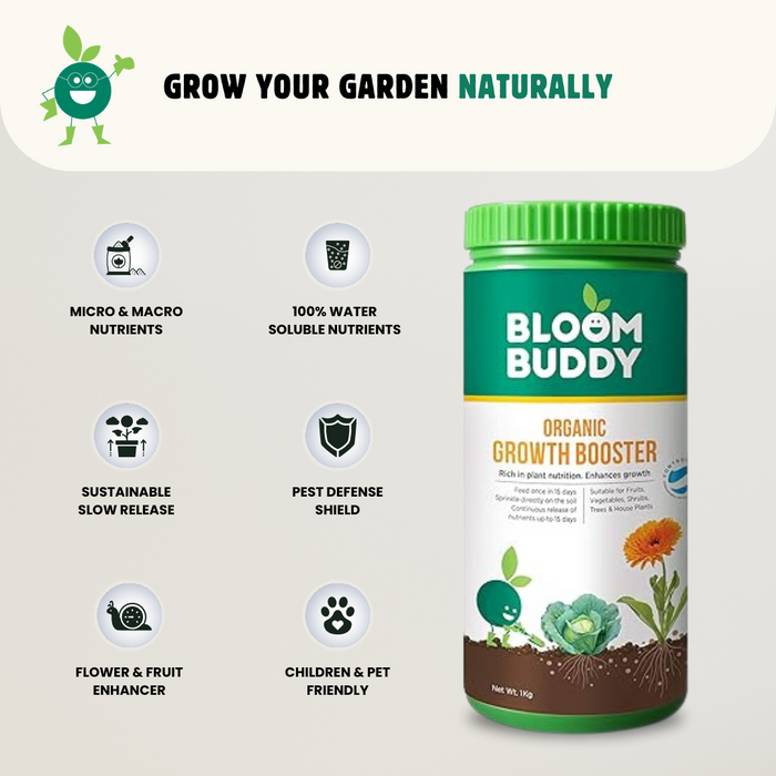 Bloombuddy Growth Booster Fertilizer 1 KG Granules | Home Garden Plants | Indoor & Outdoor | All-in-One Plant Growth Enhancer & Supplement | Flowers, Fruits, Veggies, Herbs